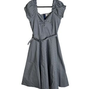 Unique vantage blue and white puff sleeve midi gingham dress size 10/12
